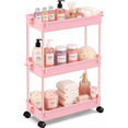thumbnail image 1 of LLMRR 3 Tier Slim Rolling Storage Cart with wheels, Bathroom Storage Organizer, Kitchen Utility Cart, Narrow Shelf & Mobile Shelving Unit for Bathroom, Kitchen, Narrow Places, 3 Tier, Pink, 1 of 9