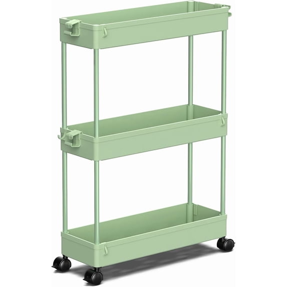 3-Tier Rolling Utility Cart, Multi-Functional Storage Trolley for Office, Living Room, Kitchen, Movable Storage Organizer with Wheels, Green