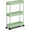 thumbnail image 1 of LLMRR 3 Tier Slim Rolling Cart, Bathroom Storage Cart with Lockable Wheels, Storage Organizer, Mobile Shelving Unit Cart for Bathroom, Laundry Room, Kitchen and Office, Green, 1 of 8