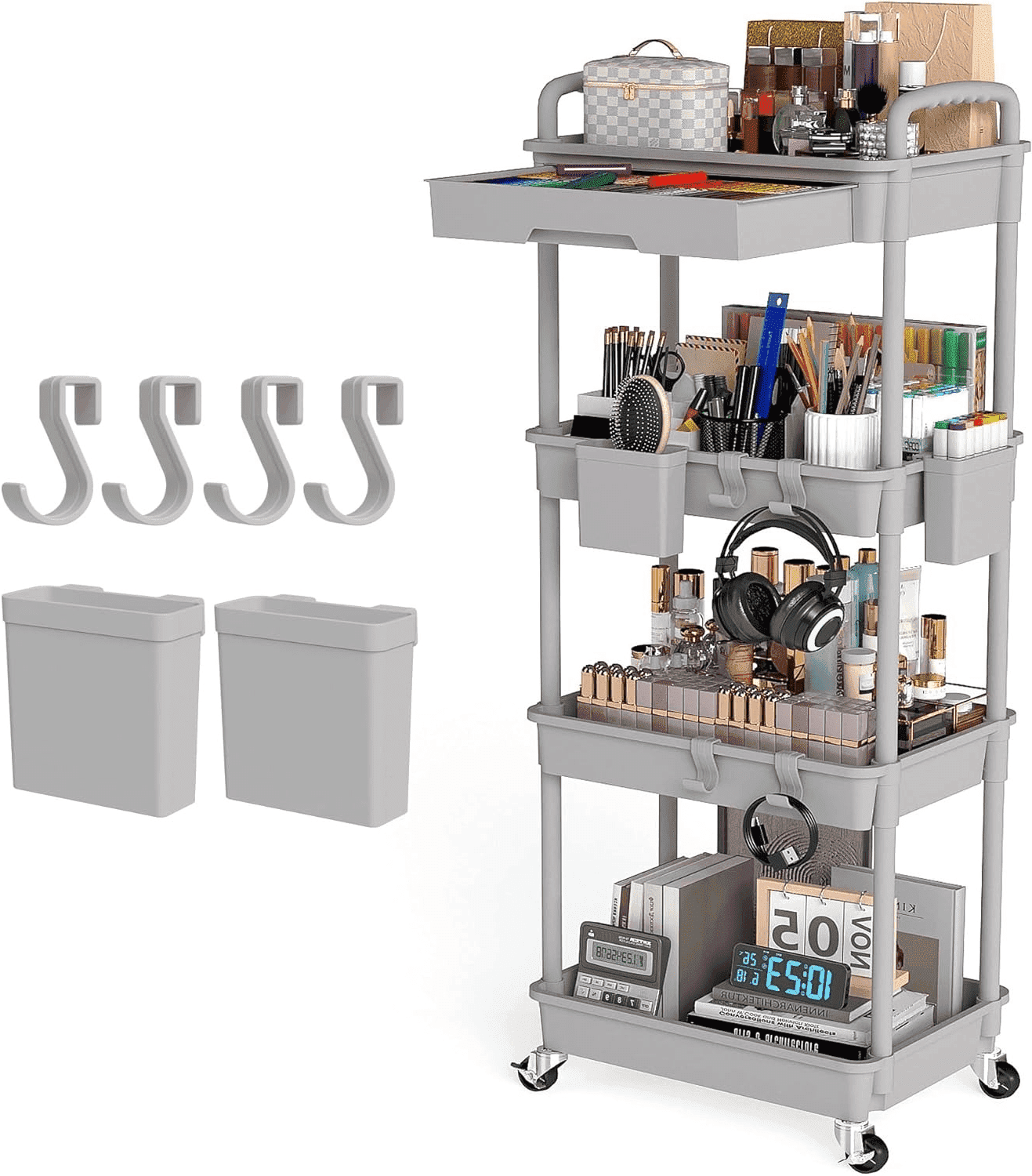 LLMRR 3 Tier Rolling Utility Cart Drawer Drawer Handle Bathroom Organizer Storage Lockable Wheels Kitchen Office Black