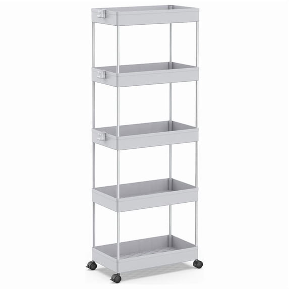 LLMRR 5 Tier Rolling Storage Cart, Bathroom Storage Cart with Lockable Wheels, Storage Organizer, Mobile Shelving Unit Cart for Bathroom, Laundry Room, Kitchen and Office, Gray