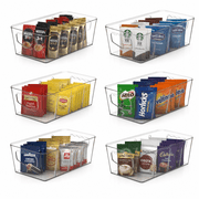 LLMRR 6pcs Fridge Organizer, Clear Storage Bins, Plastic Storage Baskets with Removable Dividers, Refrigerator Containers with Handles for Fridge, Pantry, Cabinet, Kitchen, 6 PCS