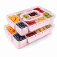 thumbnail image 1 of LLMRR Snackle Box Container, 8 Compartments, Divided, Portable, Clear, with Lid and Handle, Pink, 2 Pack, 1 of 8