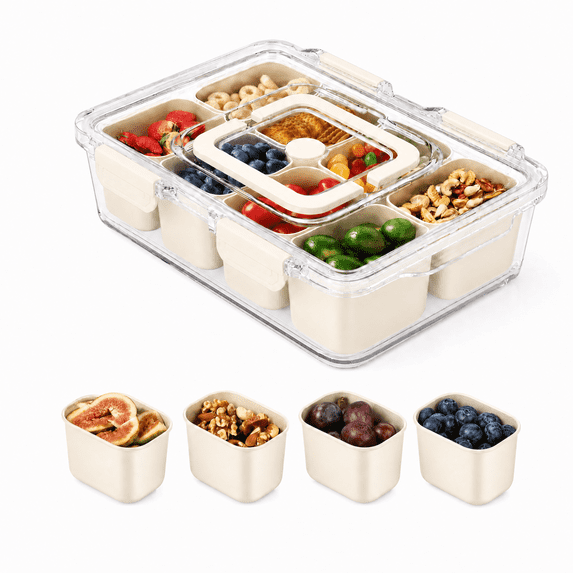 LLMRR Snackle Box Container, Divided Serving Tray with Lid and Handle, Portable Clear, 8 Compartments, 2 Pack