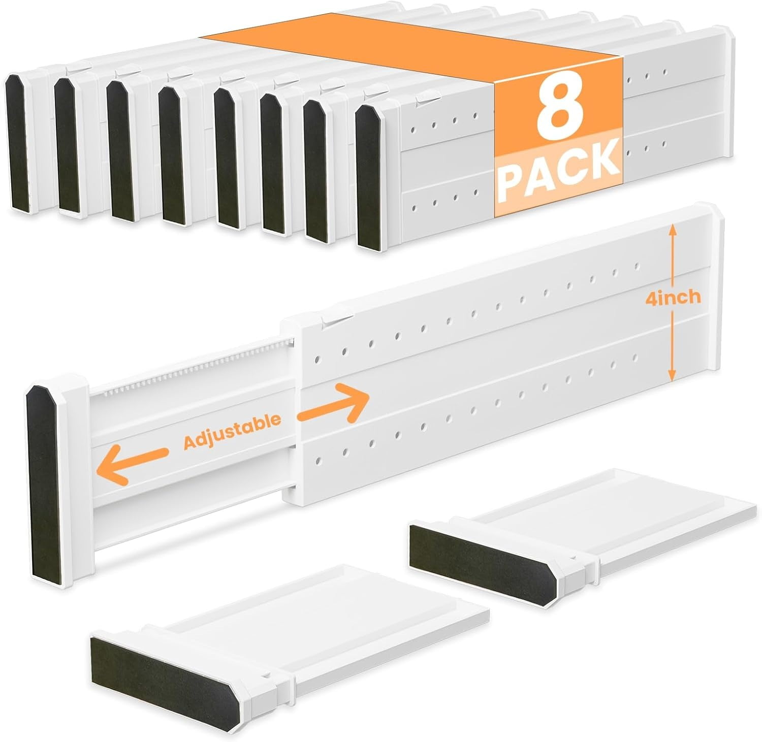 LLMRR 8 Pack Drawer Divider, 4" High, 11-17" Adjustable Drawer Dividers ...