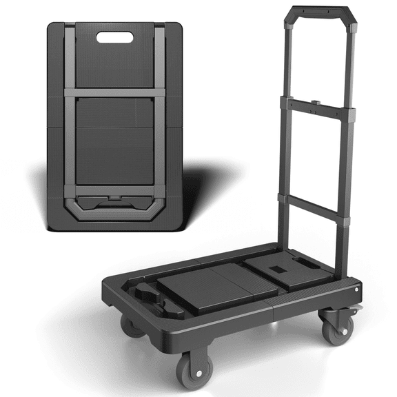 LLMRR Aluminum Tube Frame Platform Hand Truck, Foldable Hand Truck Dolly, Heavy-Duty Cart, Multi-Purpose Handling Tool,, Quiet Design, for Home Office Shopping Moving Trolley, Black