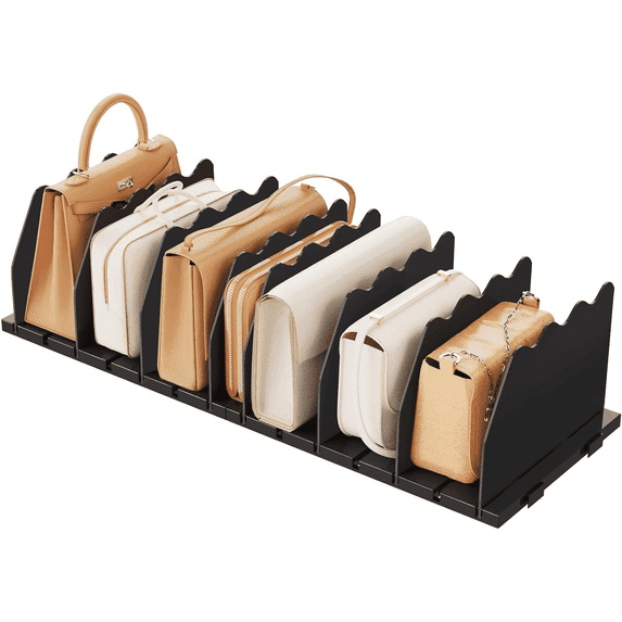 LLMRR Bag & Purse Organizer for Closet, Adjustable Shelf Divider for Closet, Acrylic Handbag Separators Storage Organizer, Bookshelf Separator Divider for Bedroom, Living Room, Office, Black