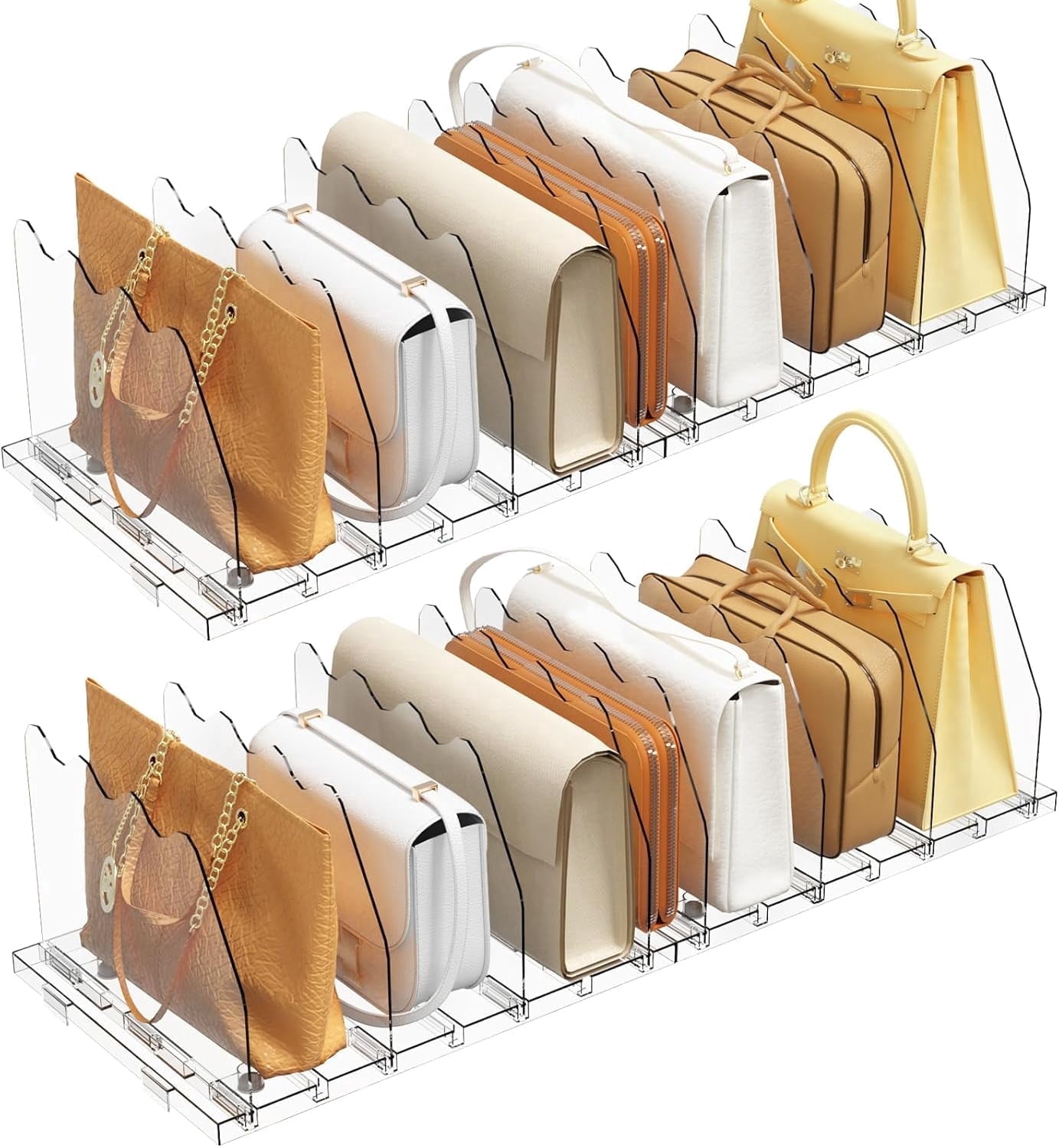 LLMRR Closet Organizers and Storage, Purse Organizer for Closet, Closet Shelf Organizer, Shelf Dividers for Closet Organization, Storage for Purses in Closet, Handbag Storage Organizer, Clear, 2 Pack