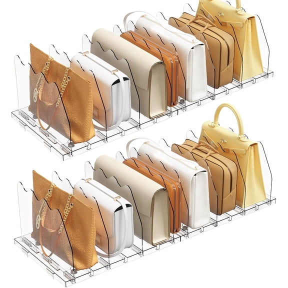 LLMRR Closet Organizers and Storage, Purse Organizer for Closet, Closet Shelf Organizer, Shelf Dividers for Closet Organization, Storage for Purses in Closet, Handbag Storage Organizer, Clear, 2 Pack