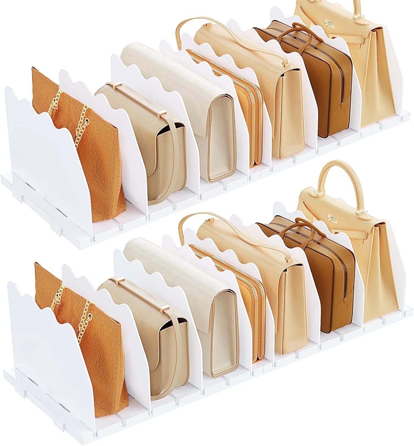 LLMRR Closet Organizers and Storage, Purse Organizer for Closet, Closet Shelf Organizer, Shelf Dividers for Closet Organization, Storage for Purses in Closet, Handbag Storage Organizer, White, 2 Pack