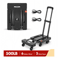 thumbnail image 1 of LLMRR Folding Hand Truck, Heavy Duty Dolly Cart, Collapsible Luggage Cart with 6 Wheels & 2 Elastic Ropes, 500 LB Capacity Portable Luggage Cart for Moving, Traveling and Shopping, Black, 1 of 9