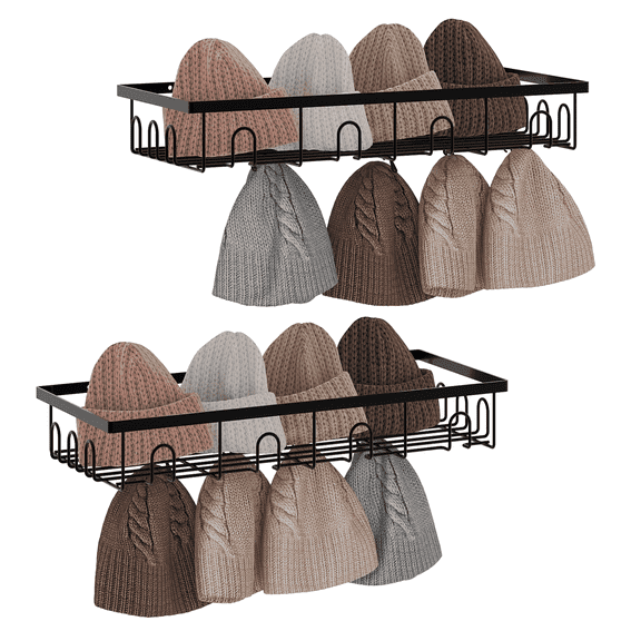 LLMRR Metal Hat Rack Organizer for Wall 2 Pack, Holder with Multiple Hooks, Hat Rack Organizer for up to 50 Baseball Caps, Sturdy Wall Drilled Rack, Storage for Wall