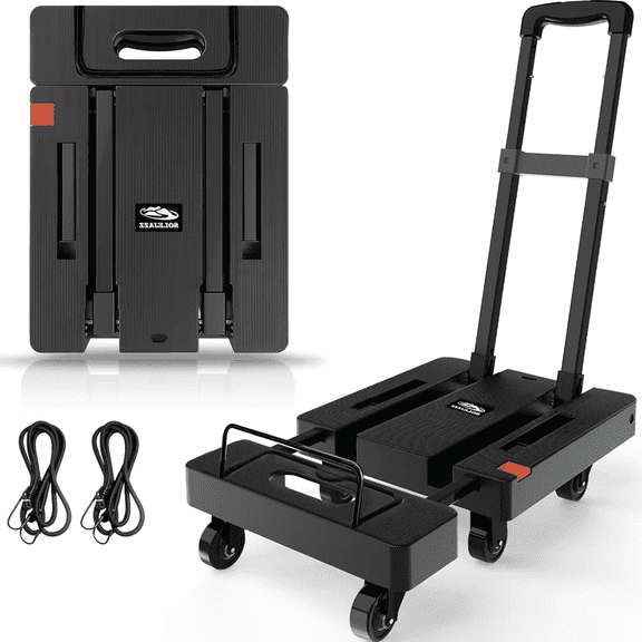 LLMRR Platform Hand Truck with Retainers, Foldable Compact Dolly, 500LBS Heavy-Duty Moving Cart, Collapsible Luggage Cart with Wheels for Moving, Traveling and Shopping, Black