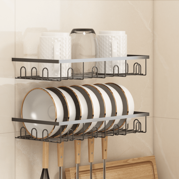 LLMRR Spice Rack Organizer Wall Mount 2 Pack, Hanging Black Spice Pantry Organization Storage Shelf, Plate Home Accented Storage Rack, Metal Dish Rack for Kitchen