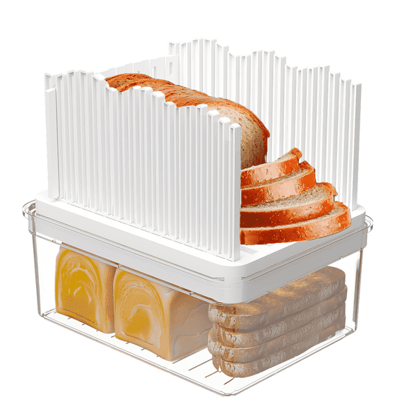 LLMRR Versatile Bread Slicer for Homemade Bread, Bagel Slicer with Transparent Storage Box, Bread Cutter Bread Slicer, Sealed Store of Bread Slices, Suitable for Bagels, Sandwiches and Toast, White