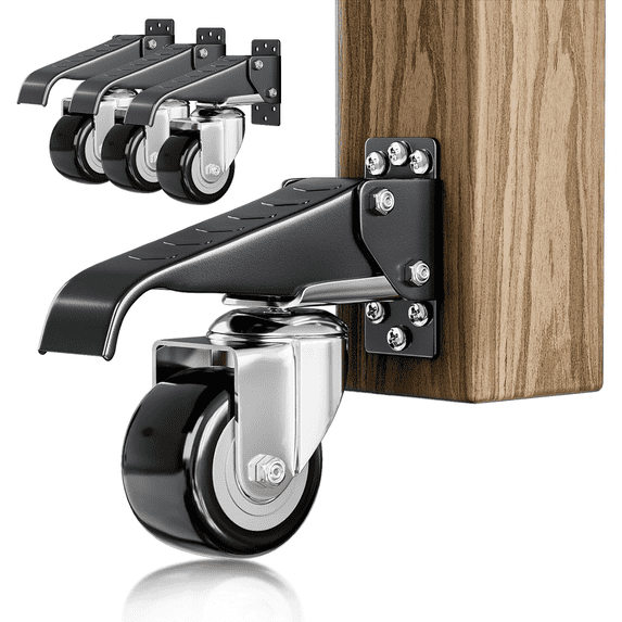 LLMRR Workbench Casters Kit, 4 PCS Heavy Duty Casters with Brake, with Lifting and Lowering Function, Quick Release Stepdown Caster for Workbenches, Machinery and Tables, Load 660LBS, Black