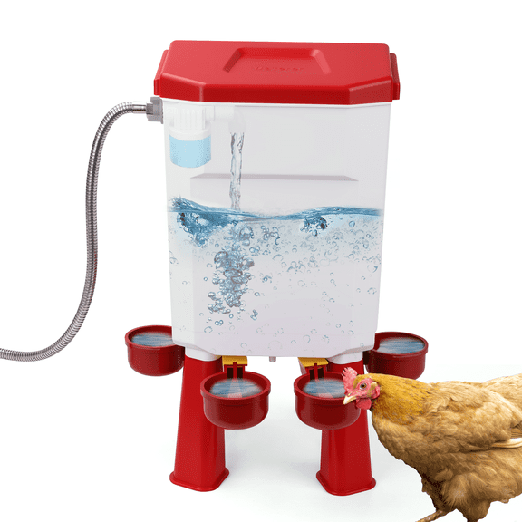 LLNC Chicken Waterer Float-Controlled Automatic Continuous Fresh Water Filtered Float- Chicken Waterer 2 Gallons Large Poultry Waterer for Duck, Quail, Turkey, Chick (Red)