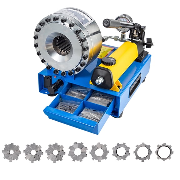 LLNC Hydraulic hose crimper machine Handheld Hydraulic Hose Crimping crimps single and double braided hose assemblies with diameters 0.24""- 1""(8 Sets of Dies)