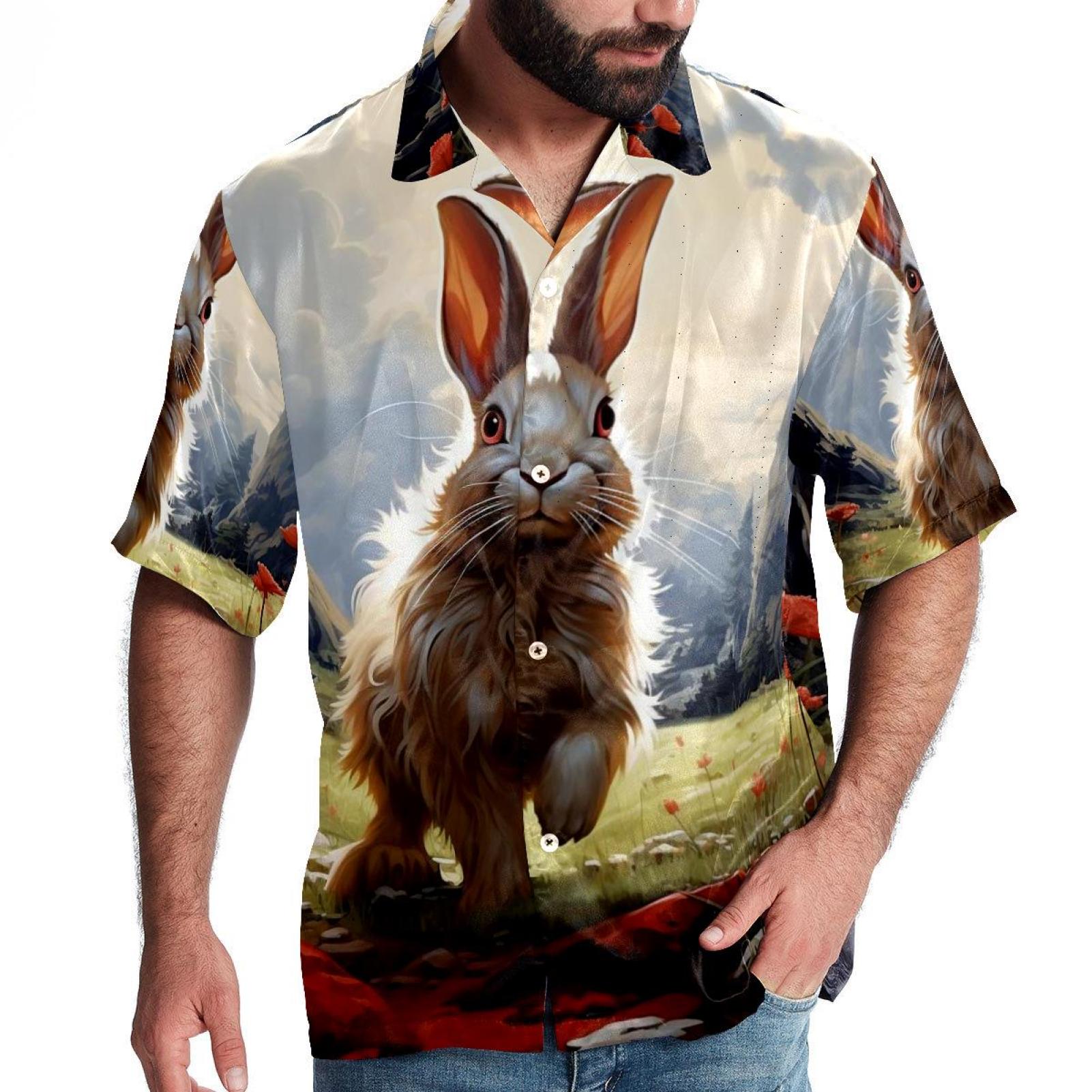 LLNSUPPLY Men’s Hawaiian Shirt Printed Button Down Short Sleeves Rabbit ...