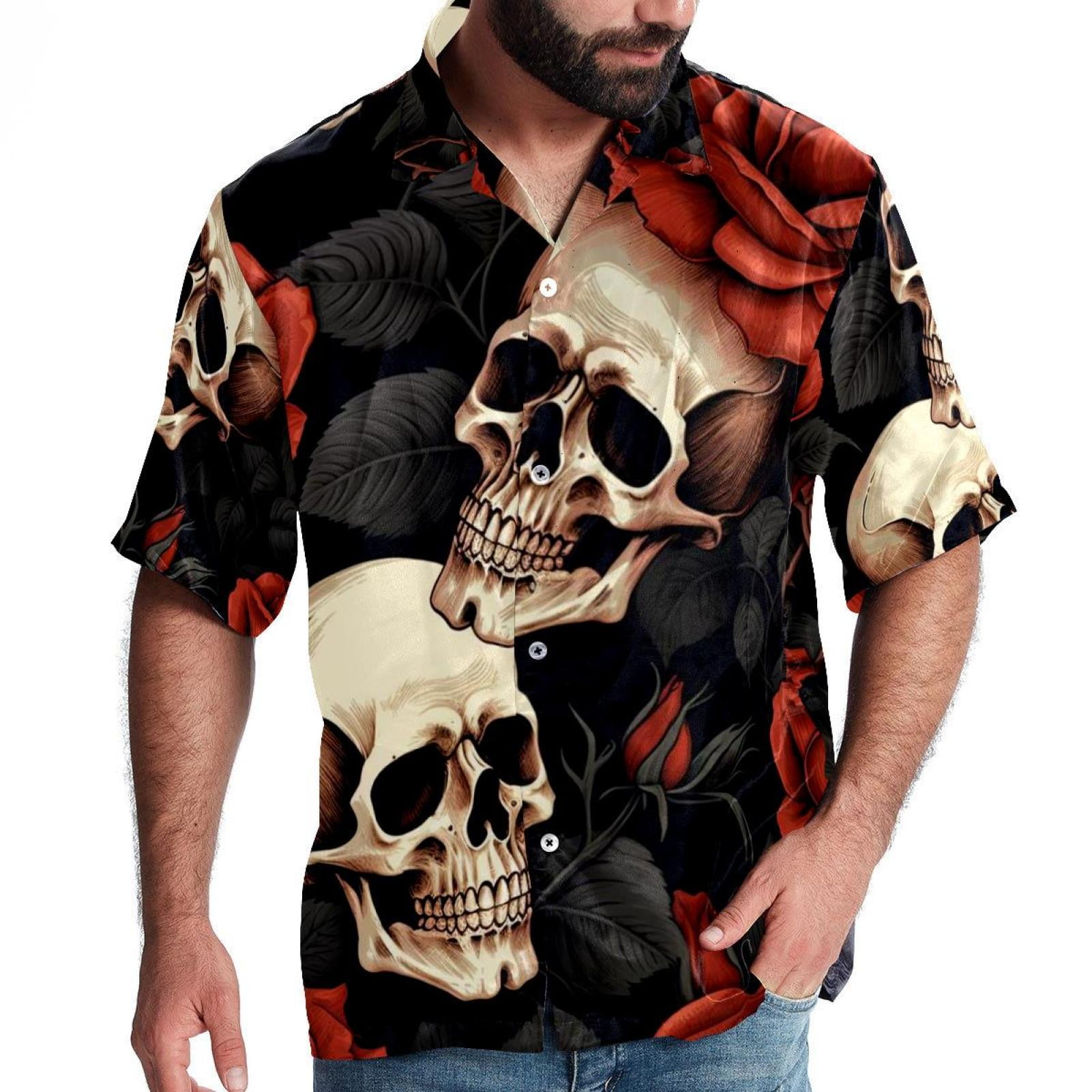 LLNSUPPLY Men’s Hawaiian Shirt Printed Button Down Short Sleeves Roses