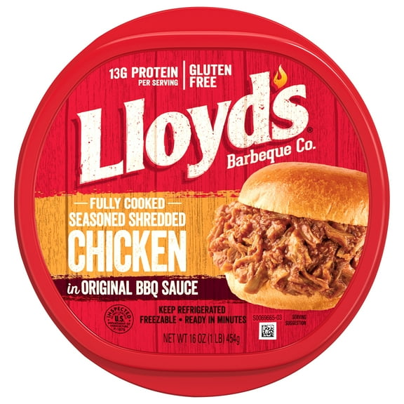 LLOYD'S Shredded Chicken in Barbecue Sauce Fresh, Fully Cooked, Refrigerated, In Convenient 16 oz Plastic Microwaveable Tray