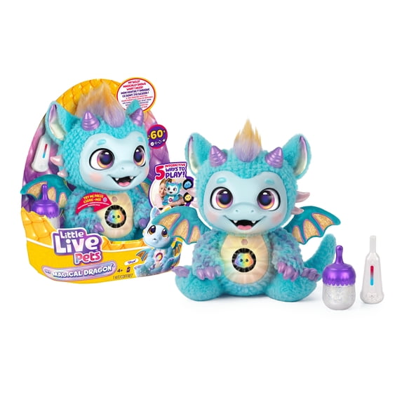 Little Live Pets My Magical Dragon Skye, Interactive Plush with 60+ Sounds & Reactions, 11.1” Tall, Magical Digital Belly Screen, Ages 4+