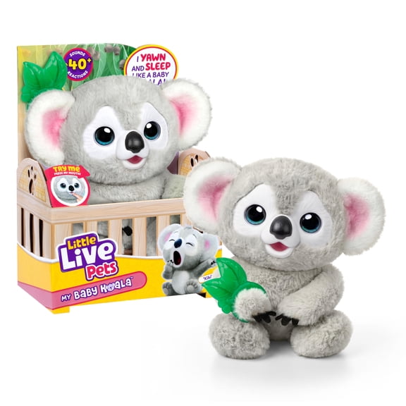Little Live Pets My Baby Koala Kiki, Interactive Plush with 40+ Sounds & Reactions. 10.2" Tall, Really Yawns, Feeds on Leaf, Ages 4+
