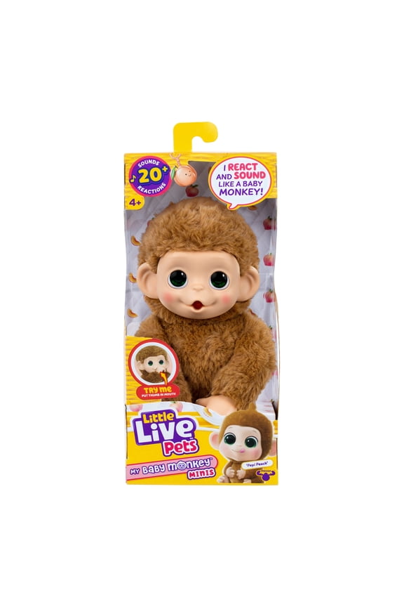Baby Monkey Minis  Pepi Peach. Interactive Pet Toy. 20+ Sounds & Reactions. Soft Brown Fur, 7.4" Tall. Collect All 3. Ages 4+