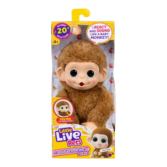 Little Live Pets Baby Monkey Minis Pepi Peach. Interactive Pet Toy. 20+ Sounds & Reactions. Soft Brown Fur, 7.4" Tall. Collect All 3. Ages 4+