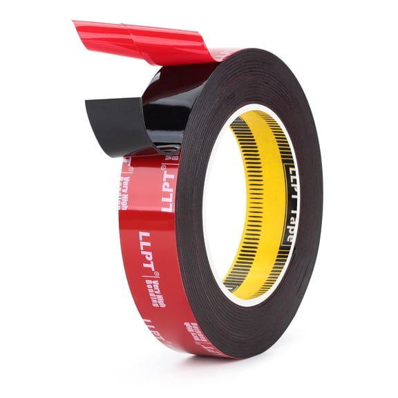 LLPT Double Sided Tape Mounting Tape 1" x 18 ft Heavy Duty Waterproof Black Foam Tape (G595225)