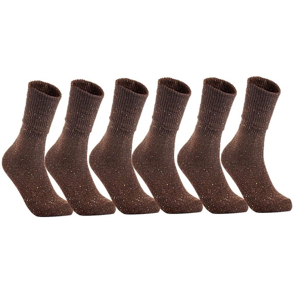 LLS Big Girl's 6 Pairs Wool Knee High Crew Socks Size L (Coffee)