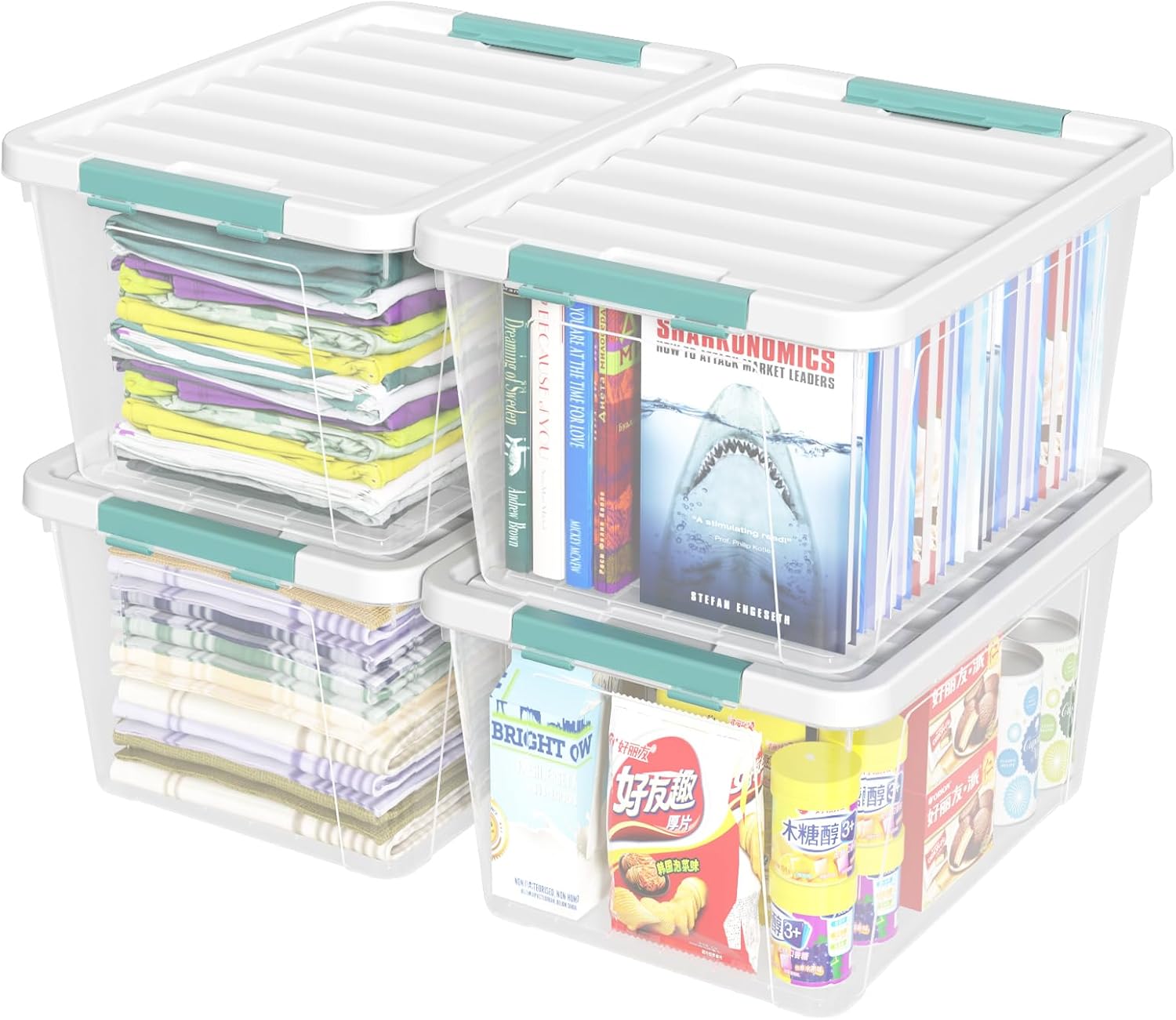 LLToo 36 Quart Plastic Clear Storage Bins with Lids, Large Latch Boxes ...