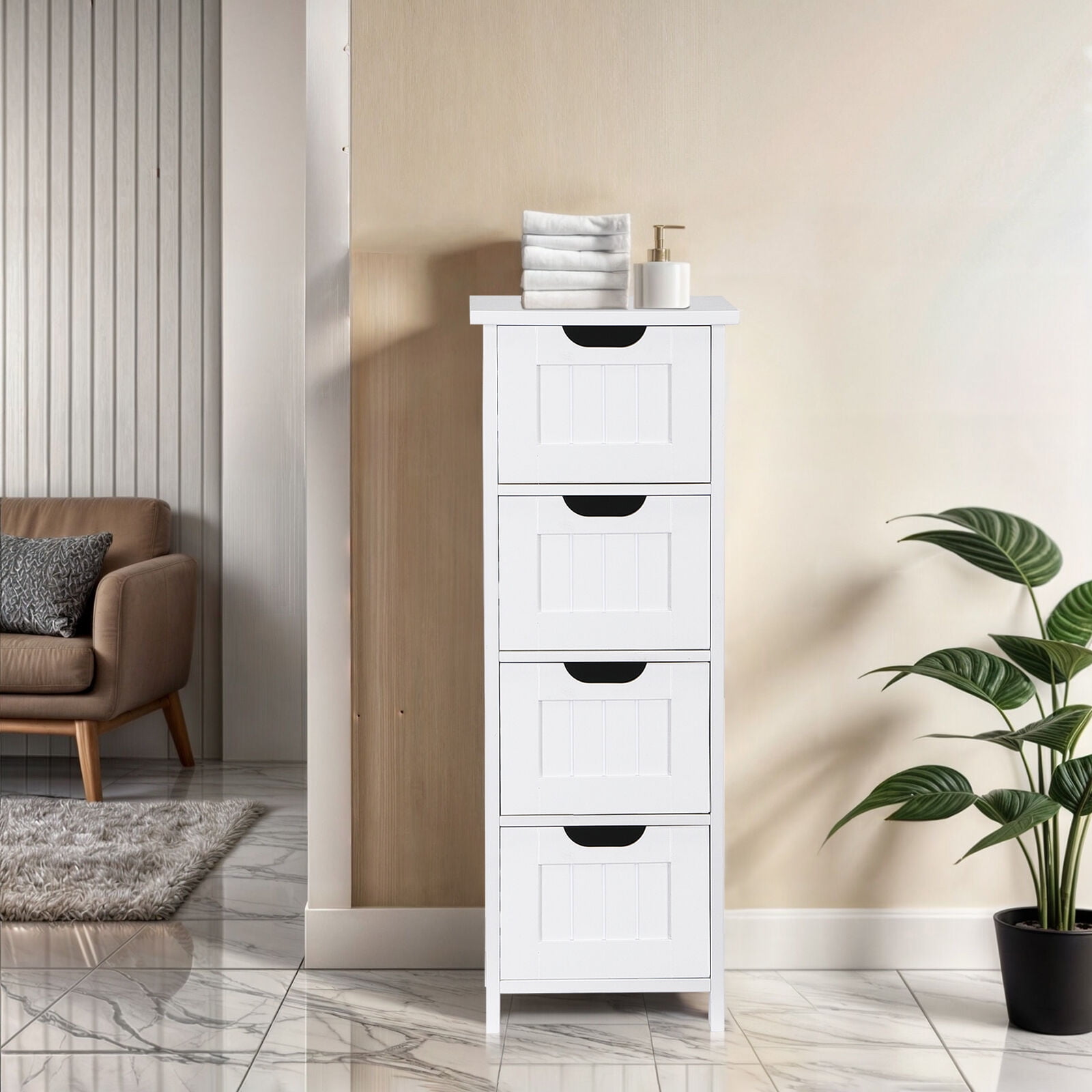 LLToo Narrow Floor Bathroom Storage Cabinet with Slide-Out Drawers ...