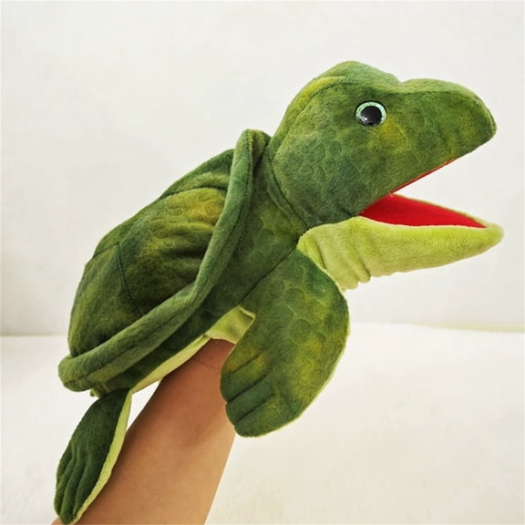 LLXD Green Sea Turtle Hand Puppet with Movable Mouth, Plush Animal Toy for Interactive Storytelling and Role Play