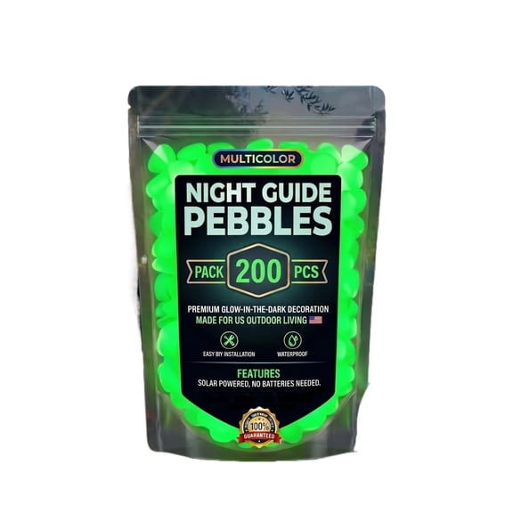 LLXD Night Guide Pebbles Glow in the Dark Garden Stones, Solar Powered Luminous Rocks for Outdoor Walkway, Aquarium Decor, Green, 200 Pcs