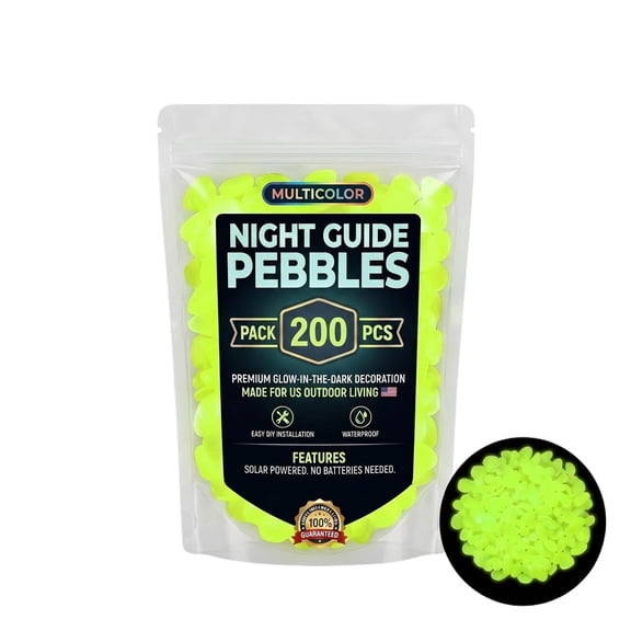 LLXD Night Guide Pebbles Glow in the Dark Garden Stones, Solar Powered Luminous Rocks for Outdoor Walkway, Aquarium Decor, Yellow, 200 Pcs