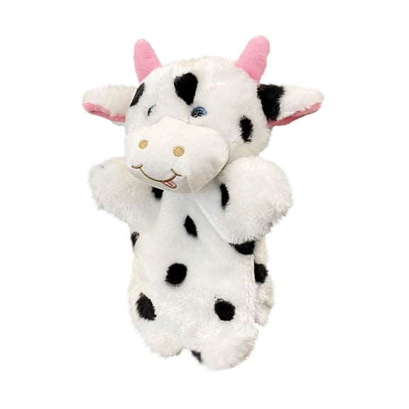 LLXD Spotted Cow Animal Hand Puppet, Large Plush Glove Toy for Interactive Storytelling and Roleplay, Soft Texture, 9.8 in