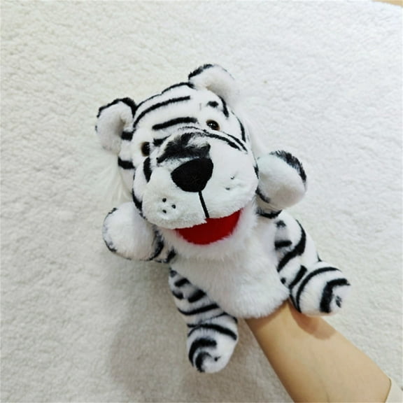 LLXD Tiger Hand Puppet with Striped Pattern, Soft Plush Jungle Animal Toy for Interactive Play and Creative Storytelling