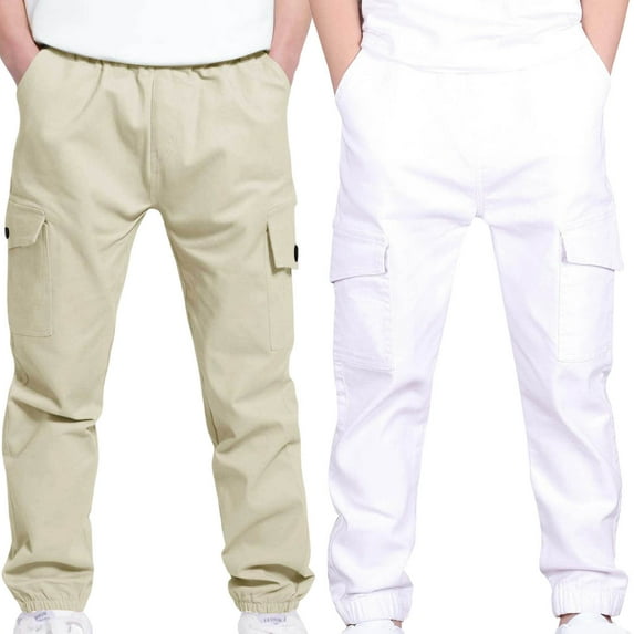 LLYWEY 2 Pack Boys Jogger Cargo Pants, Toddler Boy Khaki Pants, Stretch Elastic Waist Pull On Loose Casual Trousers for School Uniforms