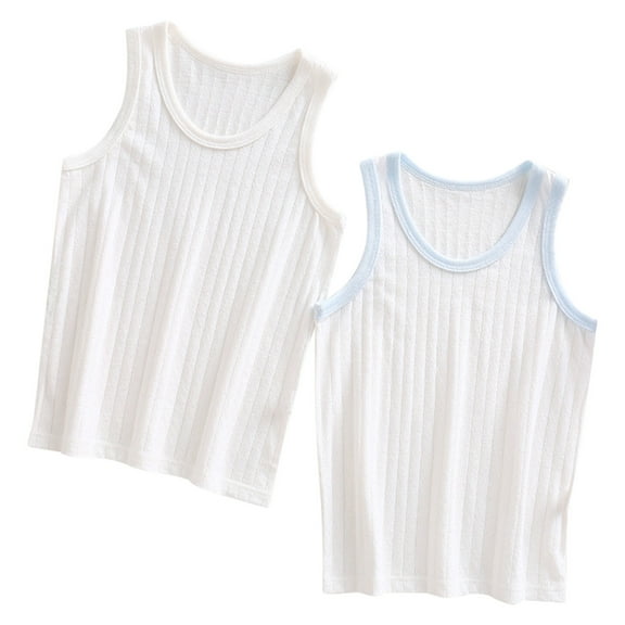 LLYWEY 2 Pack Girls Tank Tops, Girls’ Cotton Undershirts, Toddler Girls Round Neck Summer Sleeveless Camisoles Casual Shirts BT-14 Light Blue 10T