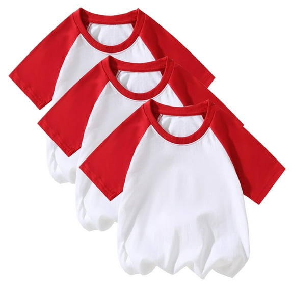 LLYWEY 3 Pack Raglan Shirt for Toddler Baby Girls Boys Short Sleeve Shirts Cotton Baseball Tee Tops, Red, 3T