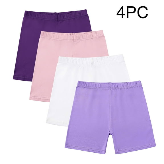 LLYWEY 4 Pack Shorts for Girls 4 Pack Baby Toddler Girls Cotton Bike Shorts Kids Solid Elastic Waist Under Dress Dance Shorts