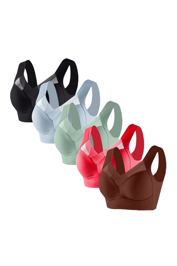 5 Pack Bras for Women, Mesh V-Neck Pullover Bras Padded Back-Smoothing Women’s Plus Size Crop Tops Pull-on Bralette