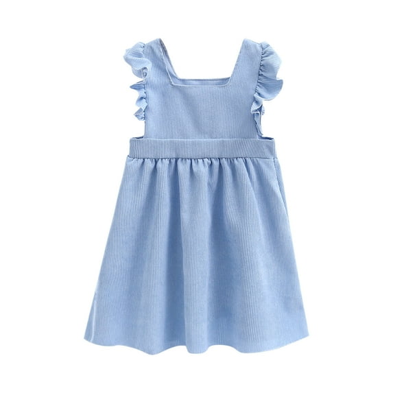 LLYWEY Baby Girls Ruffle Dresses, Toddler Kids Sleeveless Striped Print Princess Dresses Summer Casual Party Backless Sundress, Style BY-70, Blue, 3-4T