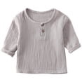 thumbnail image 1 of LLYWEY Baby Linen Tshirts, Toddler Boys Girls Round Neck Short Sleeve Summer Tops, Kids Solid Color Casual Loose Button up Blouses Tees Shirts, Style-T-7, Gray, 4T, 1 of 3