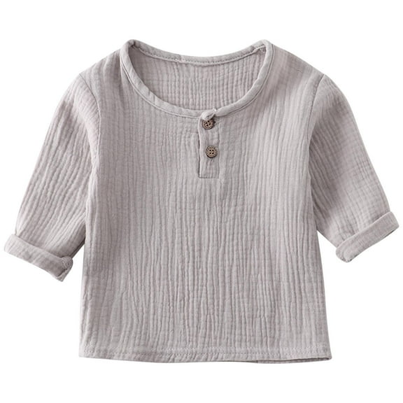 LLYWEY Baby Linen Tshirts, Toddler Boys Girls Round Neck Short Sleeve Summer Tops, Kids Solid Color Casual Loose Button up Blouses Tees Shirts, Style-T-7, Gray, 3T