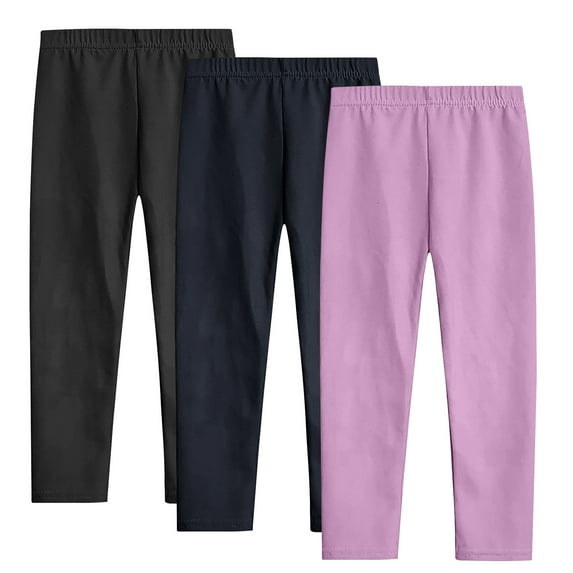 LLYWEY Big Girls Leggings Pack of 3 Toddler Girl Cotton Ankle Length Leggings Kids Soft Comfortable Stretchy Elastic Waist Everyday Pull on Straight Leg Pants Purples 3T