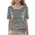 thumbnail image 1 of LLYWEY Big Girls Striped T Shirts Summer Round Neck Short Sleeve Tees Tops Print Casual Loose Blouse Pullover T-Shirts BT-17 Black 14T, 1 of 4