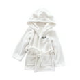 thumbnail image 1 of LLYWEY Boys Fleece Robe, Hooded Toddler Soft Fuzzy Bathrobe for Kids Newborn Long Sleeve Knee Length Bath Robes with Belt Side Pocket Sleepwear White 1T, 1 of 5