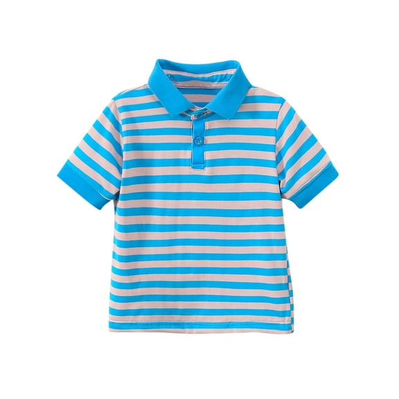 LLYWEY Boys Striped Button up T Shirt , Kids Casual Summer Short Sleeve Button up Tee Tops , Toddler Boys’ Collared Casual Blouse T-Shirts, Style BY-15, Blue, 3T